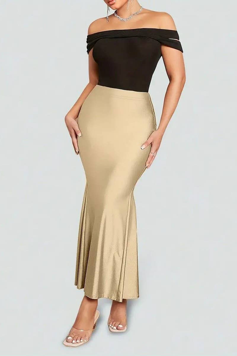 CWBLS0444_WOMEN'S FISHTAIL SLIM FIT KNITTED STRETCH SKIRT