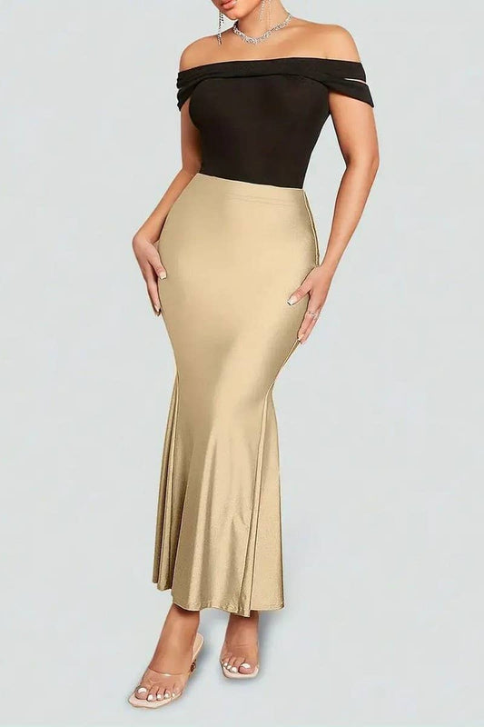 CWBLS0444_WOMEN'S FISHTAIL SLIM FIT KNITTED STRETCH SKIRT