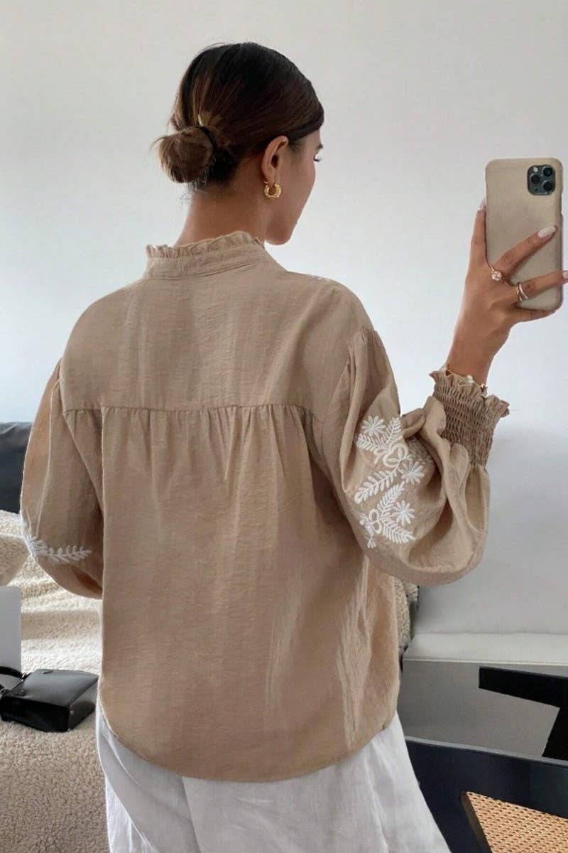 CWTBLL3998_EMBROIDERED FLORAL BUTTON FRONT CARDIGAN SHIRT