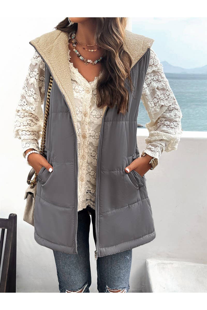 CWOJA0937_Zip Up Jacket Double Sided Warm Cardigan Vest