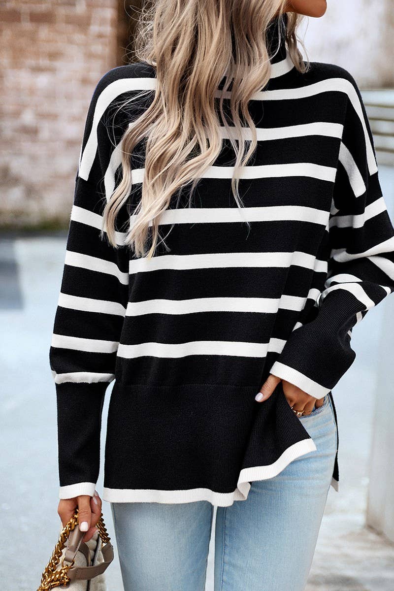 CWOSWL6509_STRIPED LOOSE-FITTING TURTLENECK SWEATER