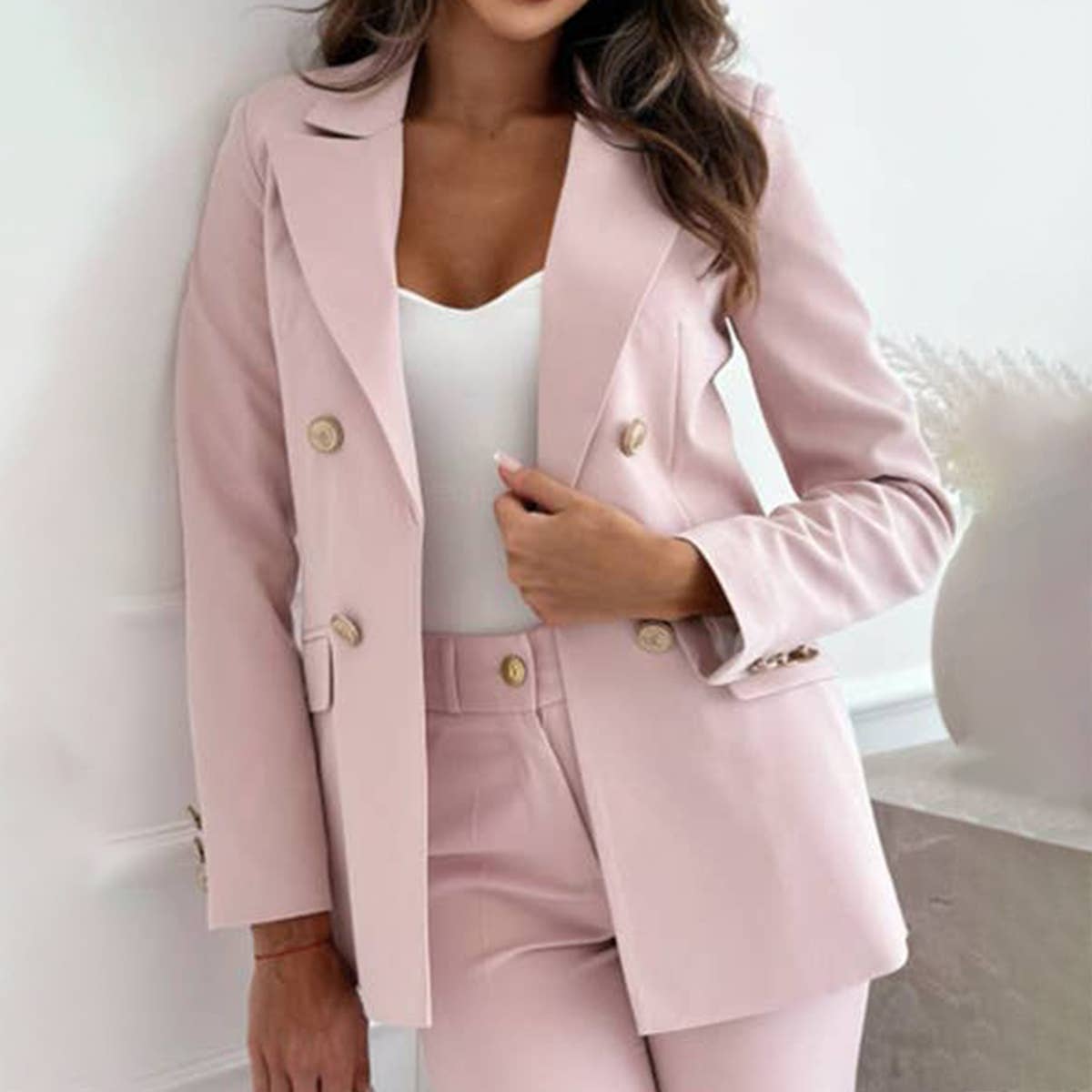 DOUBLE BREASTED SOLID COLOR STYLISH SUIT JACKET