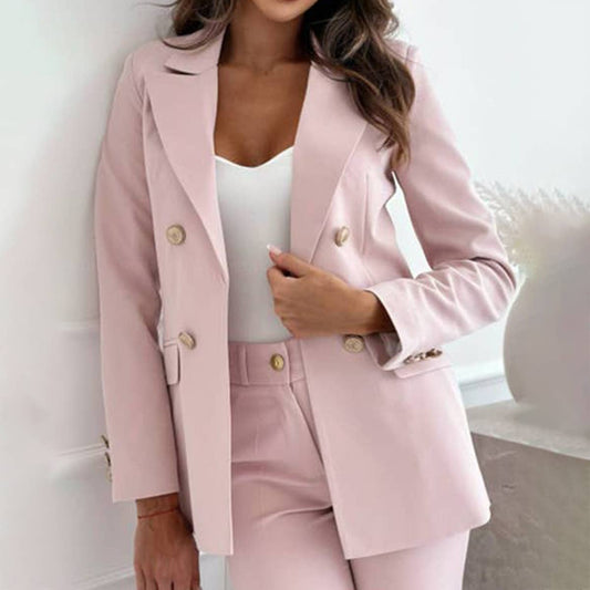 DOUBLE BREASTED SOLID COLOR STYLISH SUIT JACKET