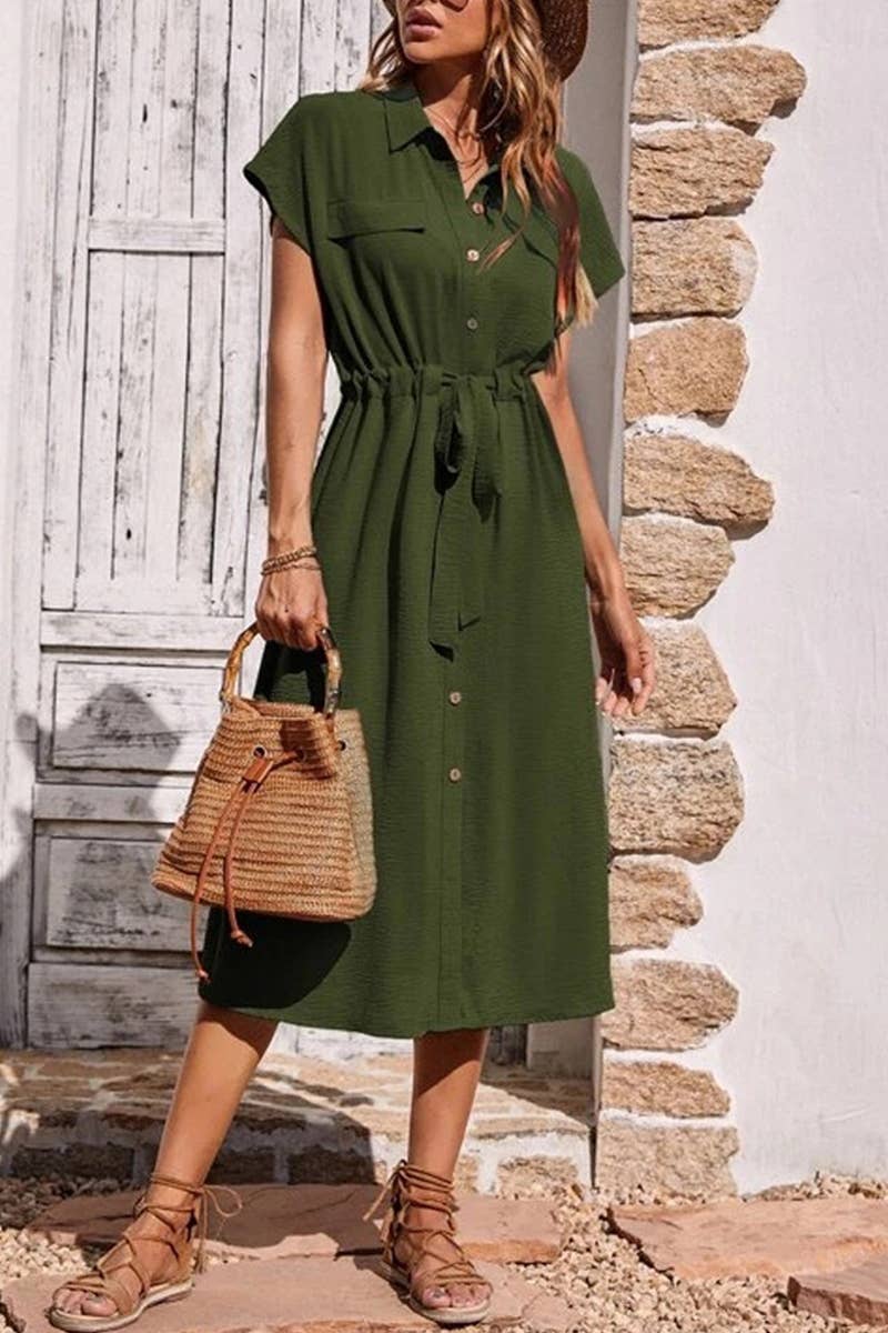 CWDMD5777_CASUAL FASHION DRAWSTRING WAIST DRESS