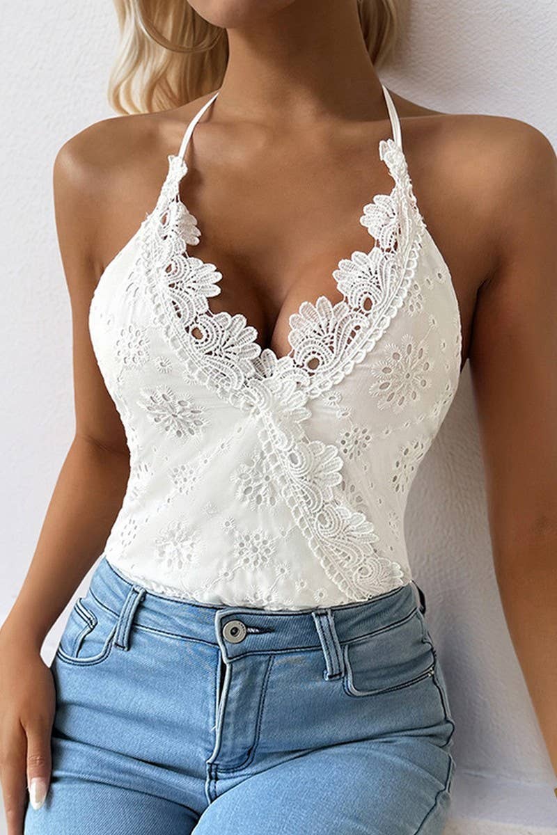CWSBS0220_LACE TRIM HALTER NECK SLIM FIT BODYSUIT