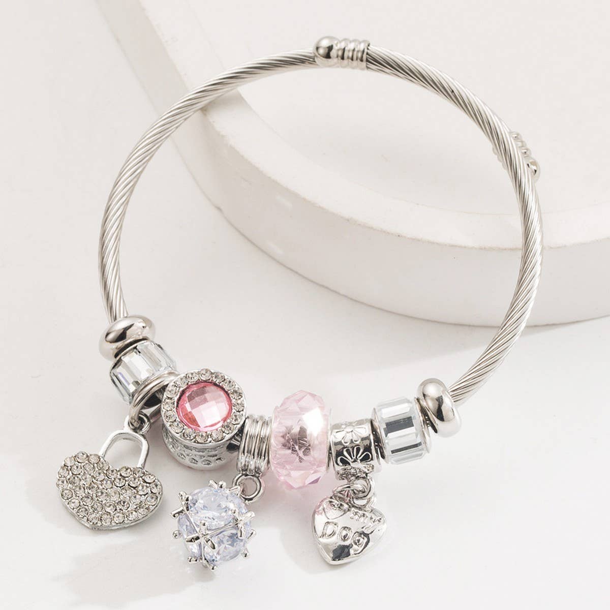 Butterfly Heart Beaded Steel Bracelet for Her_CWMM8477