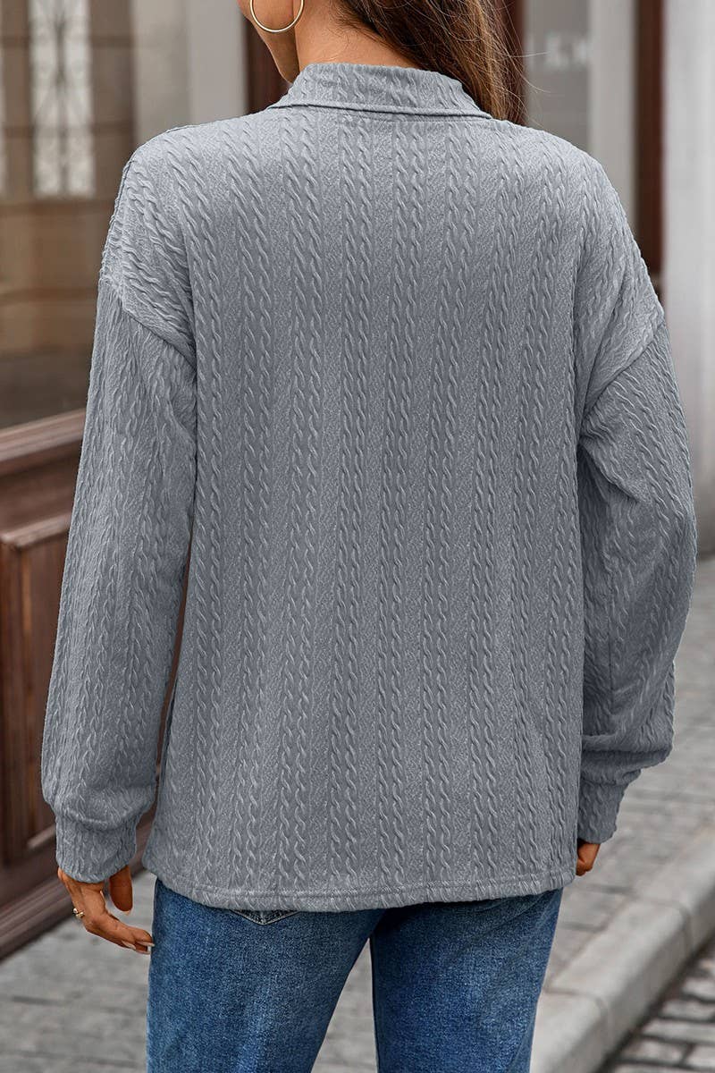 CWTBLL01307_V NECK CABLE KNIT SOLID LONG SLEEVE TEE