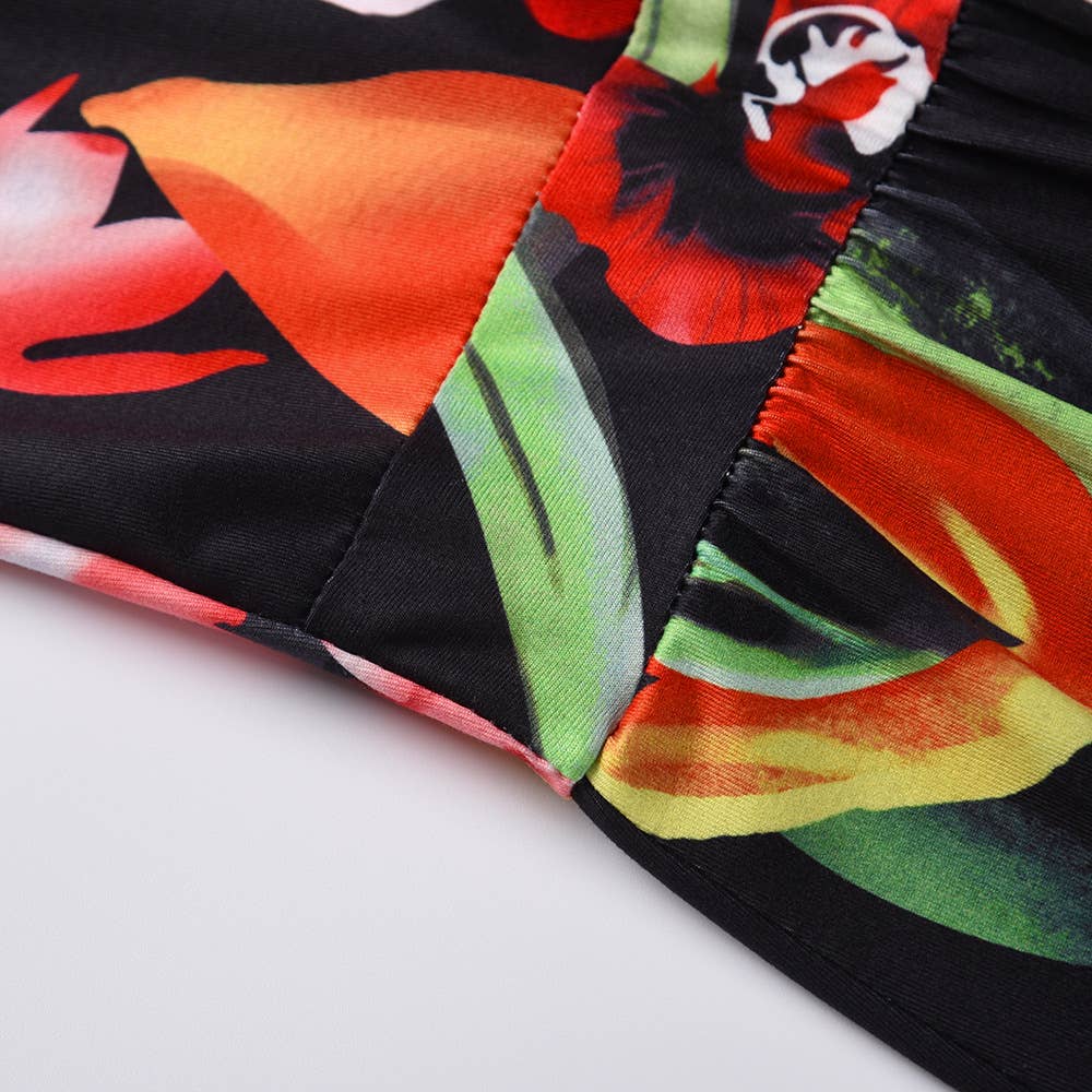 Bohemian Floral Print Spaghetti Strap Long Dress