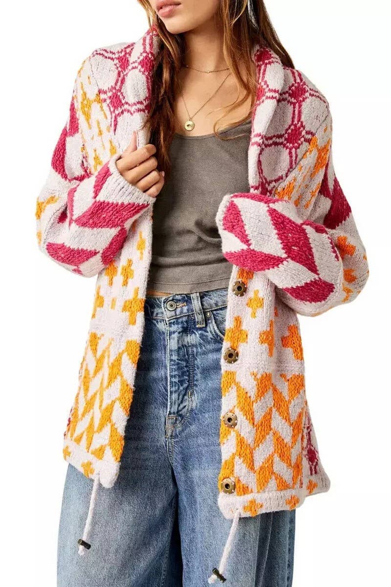 CWOSWL07748_2024 Y2K ABSTRACT PRINT COLLARED KNIT DRESS