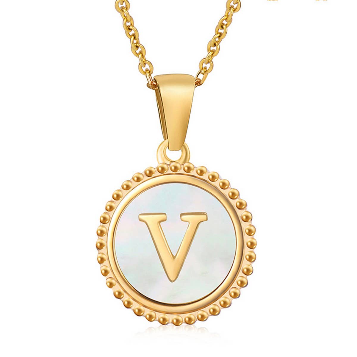 CWAJE1940_Simple Round White Shell Letter Necklace