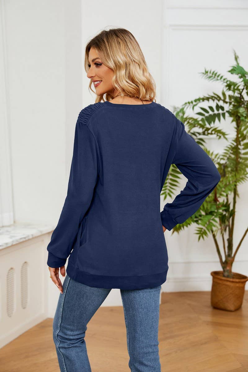CWTBLL2384_SOLID COLOR ROUND NECK LONG SLEEVE POCKET T-SHIRT