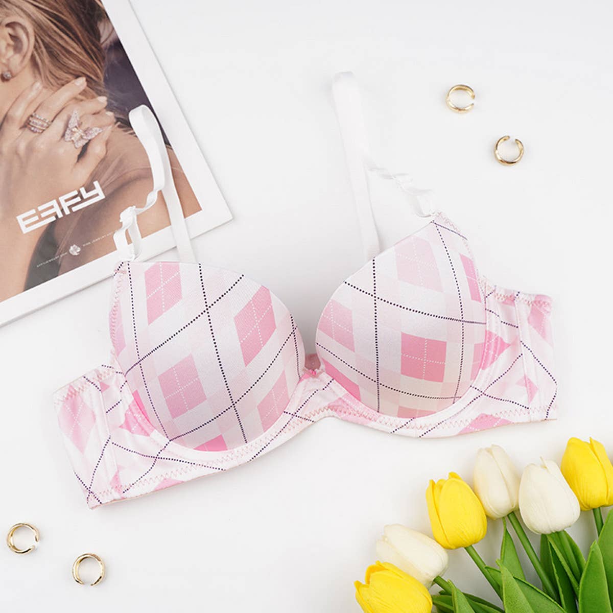 WOMEN FASHION PINK GATHERED BRA