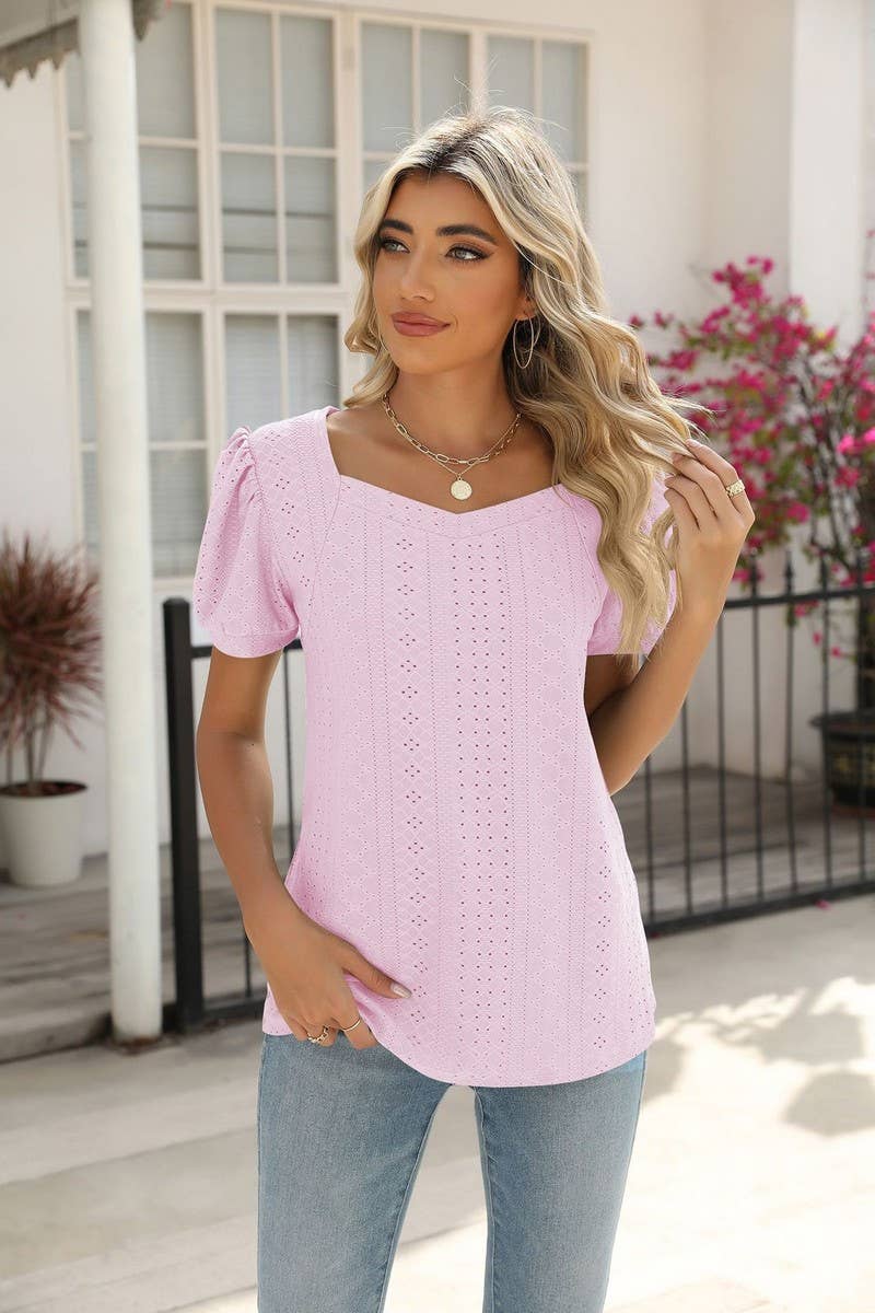 CWTTS0826_Sweetheart Neck Short Sleeve Knit Top