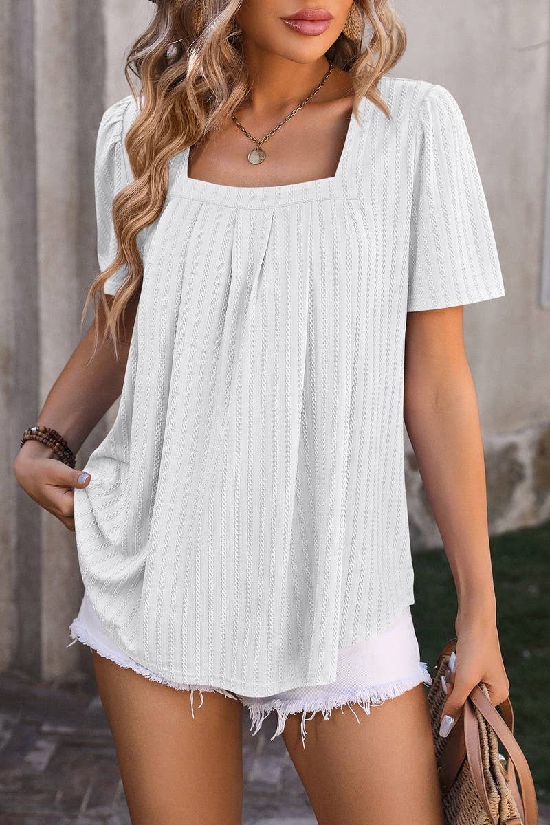 CWTTS0776_Sweetheart Neck Shirt Sleeve Top