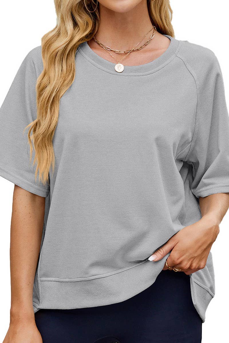 CWTDSS0067_SOLID COLOR THREADED ROUND NECK LOOSE T-SHIRT