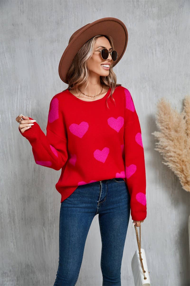 CWOSWL5780_VALENTINE'S DAY ROUND NECK CONTRAST COLOR SWEATER
