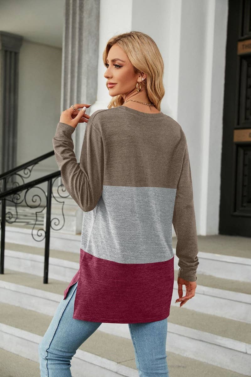 CWTBLL2818_CREW-NECK COLOR MATCHING LONG-SLEEVED TOP