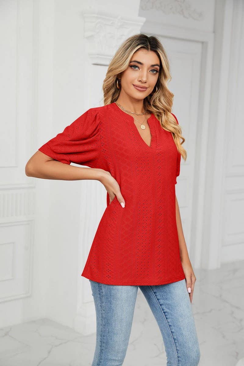 CWTSTS0358_V-Neck Short Sleeve Knit Top