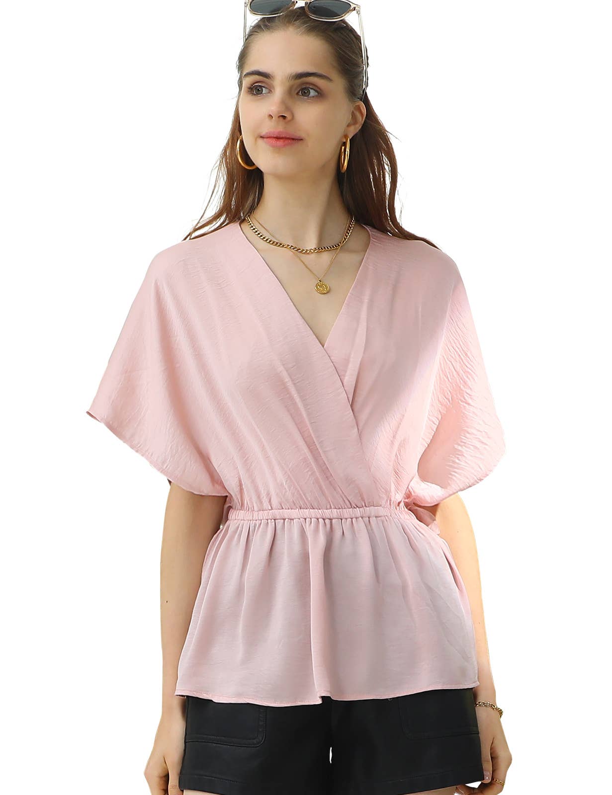 CWTBLS205_V NECK BATWING SLEEVE SLIK BLOUSE TOP