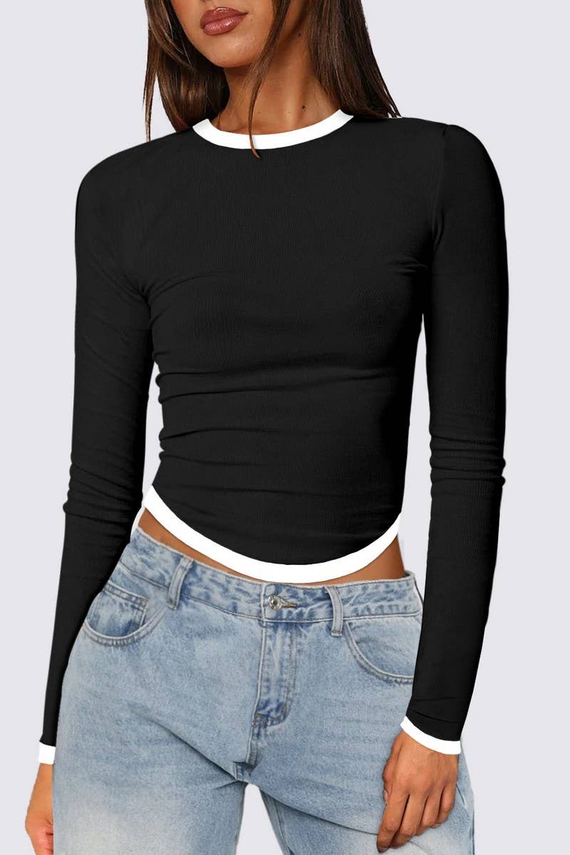 CWTBLL01072_LONG SLEEVE COLORBLOCK SLIM CROP PULLOVER