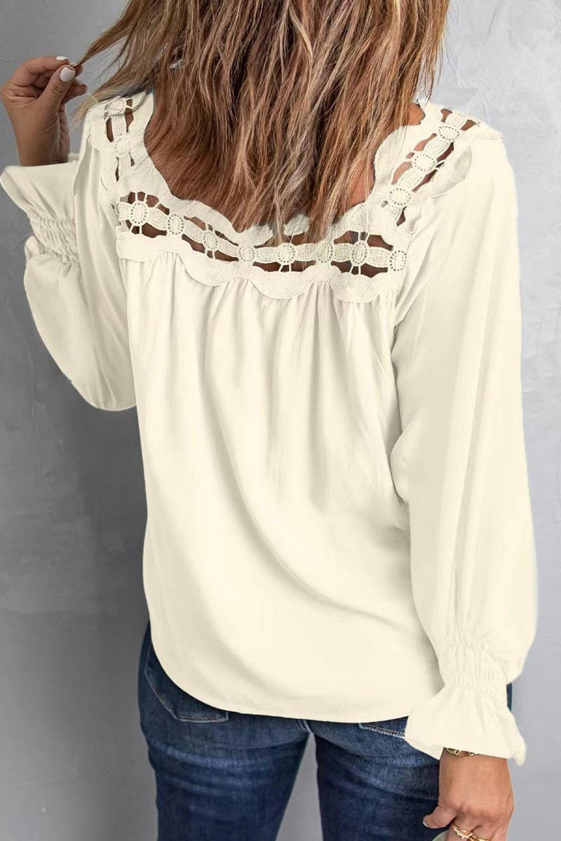 CWTBLL3979_SOLID LOOSE PULLOVER EYELET LACE SQUARE NECK TOP