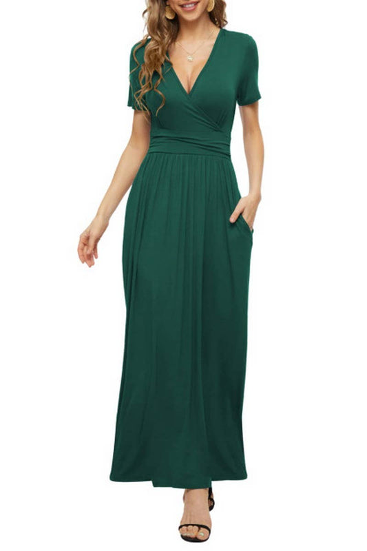 CWDMD01025_PRINTED V-NECK SHORT-SLEEVED POCKET DRESS