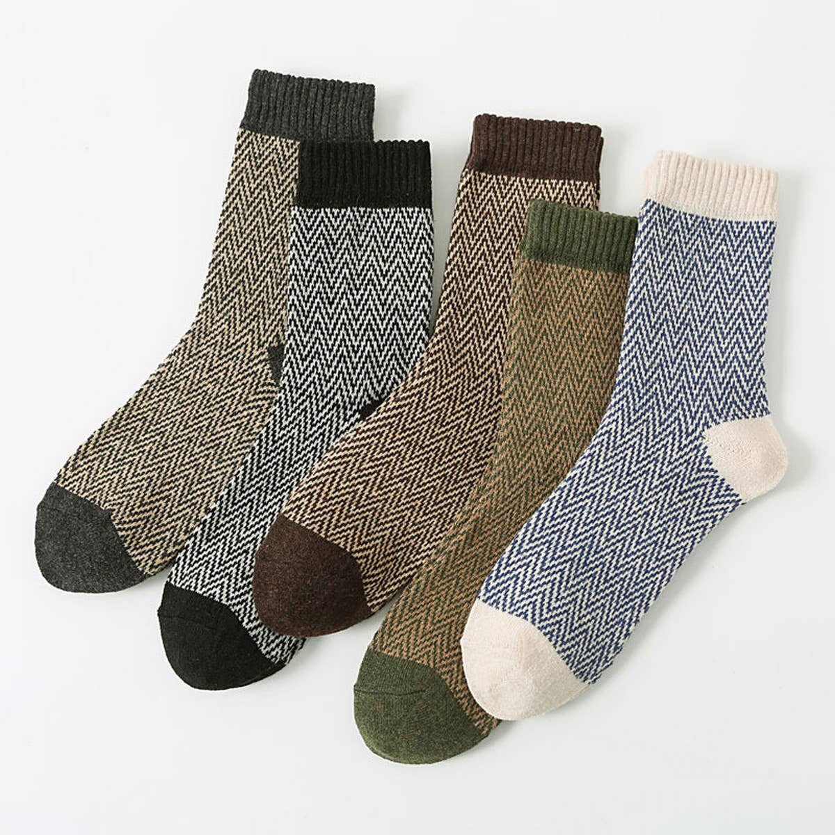 5 PAIRS OF ETHNIC STYLE SMALL DIAMOND WOOL SOCKS_CWMS0677