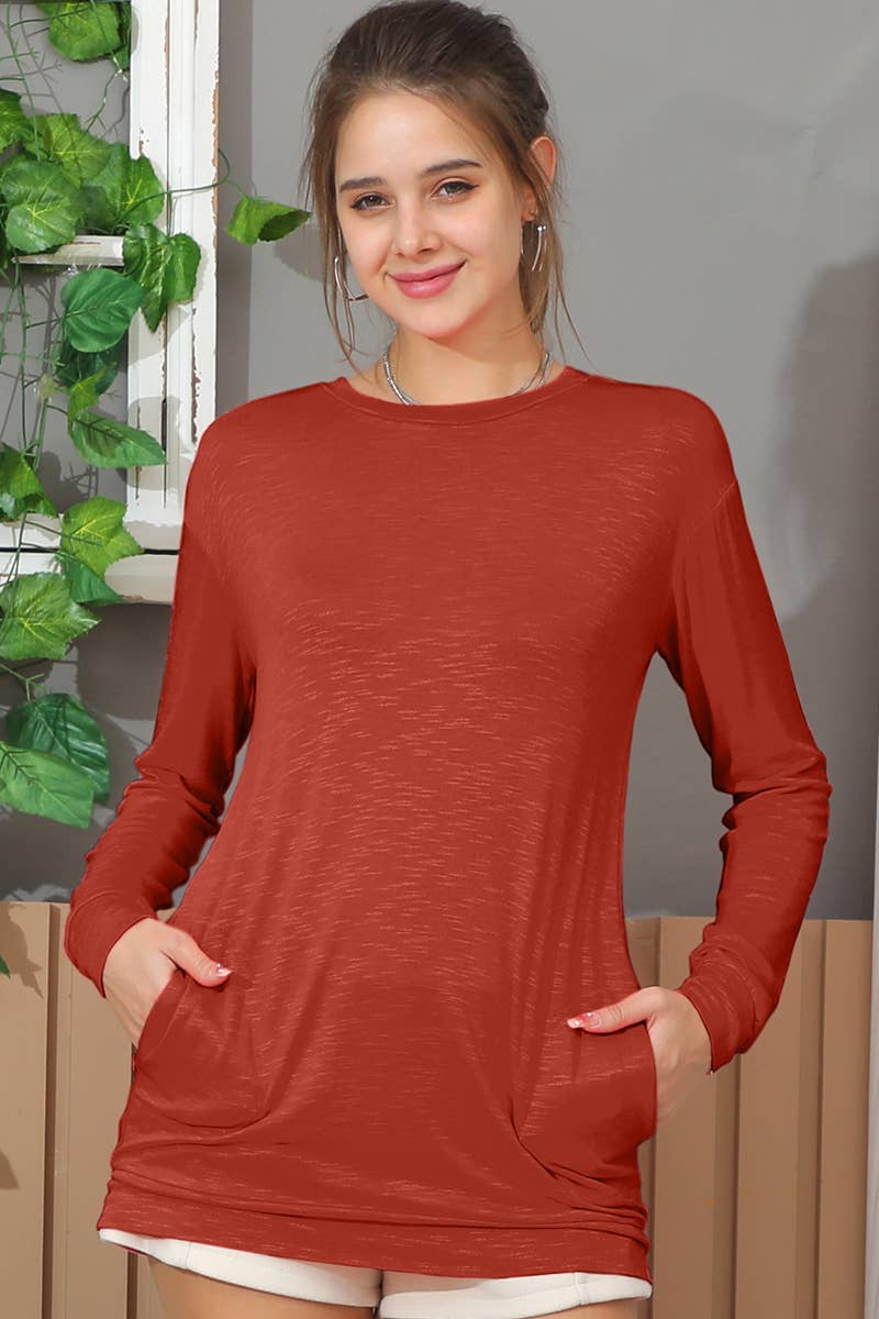 CWTTL1431_Round Neck Long Sleeved Top