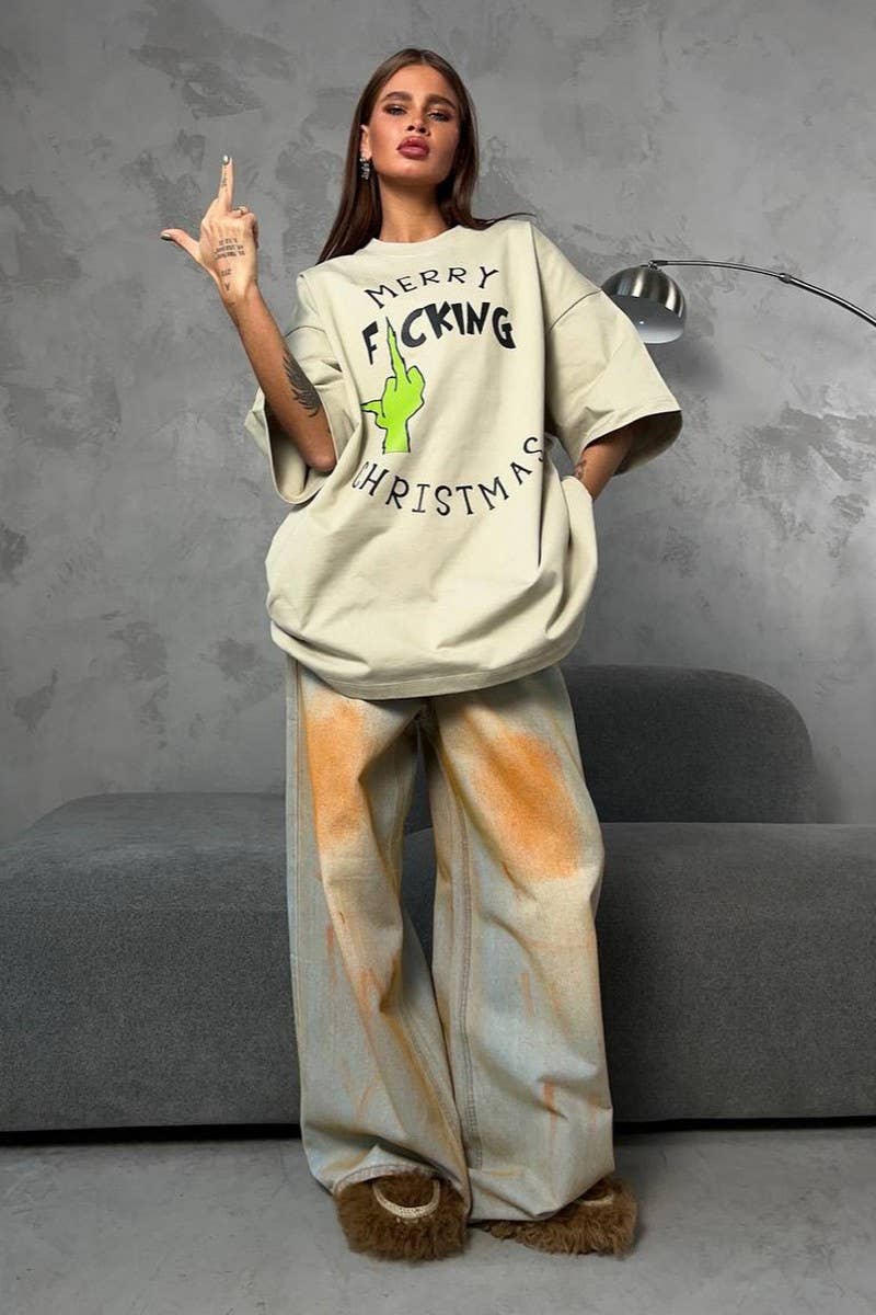 CWTTS1285_CONTRAST COLOR LETTER PRINT SHORT SLEEVE T-SHIRT