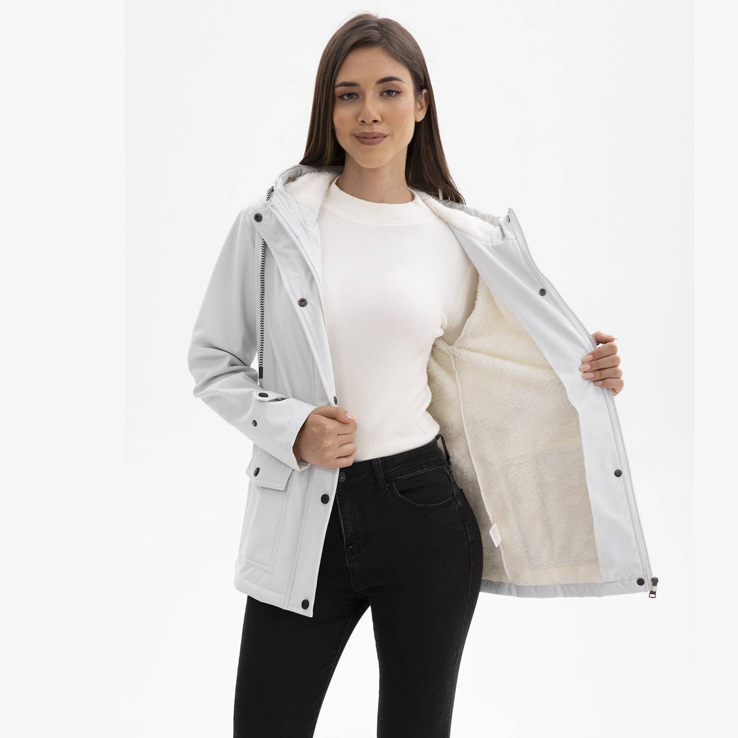 Composite fleece waterproof hooded jacket