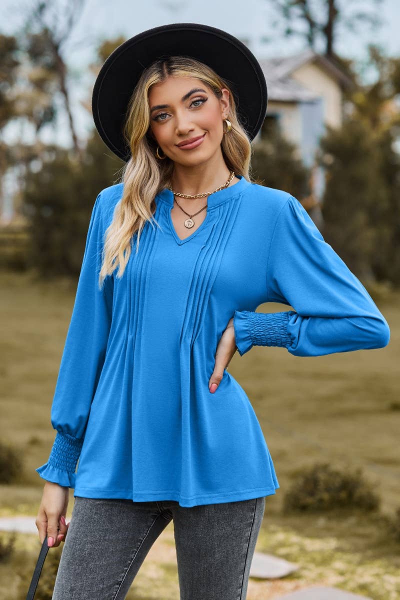 CWTBLL2709_FALL STRETCH V-NECK LONG-SLEEVED TOP