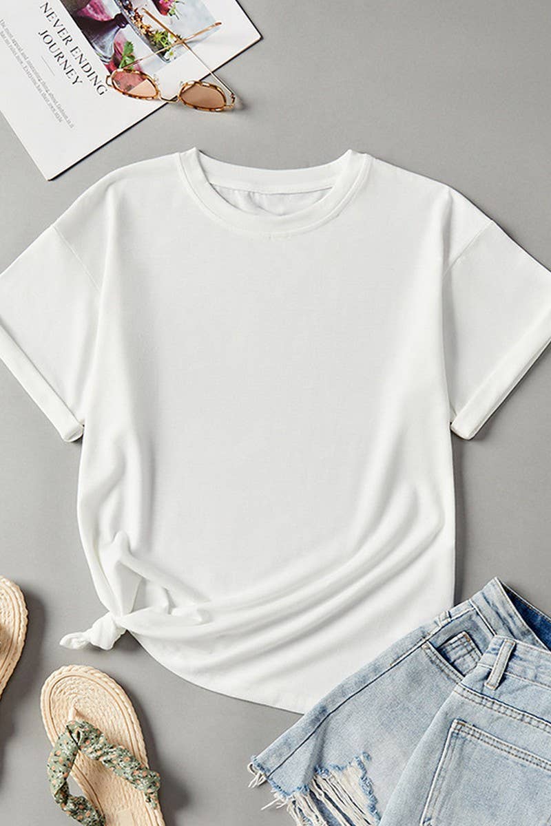 CWTTS1436_CASUAL SOLID COLOR CREW NECK LOOSE T-SHIRT