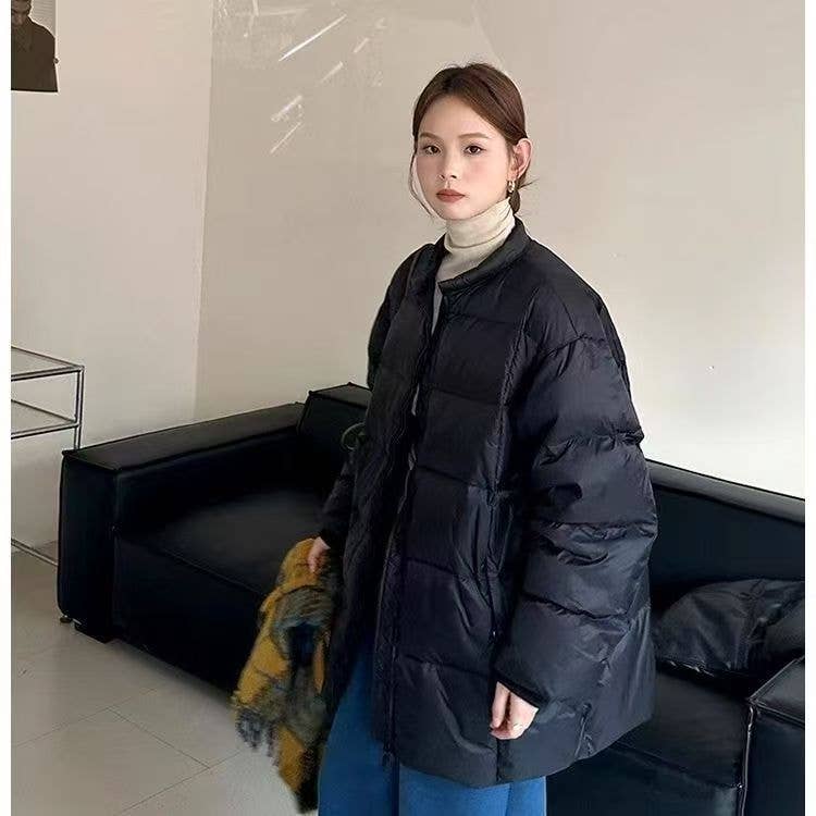 Fashion versatile round-neck down cotton jacket