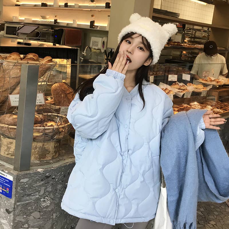 Collar diamond plaid thick padded jacket