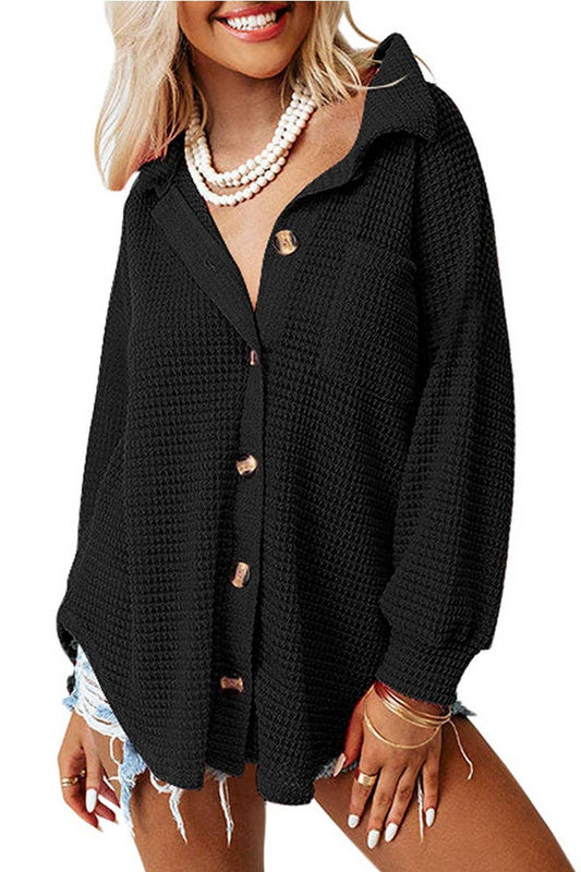 CWTBLL00829_LOOSE WAFFLE KNIT CASUAL COMMUTER SHIRT