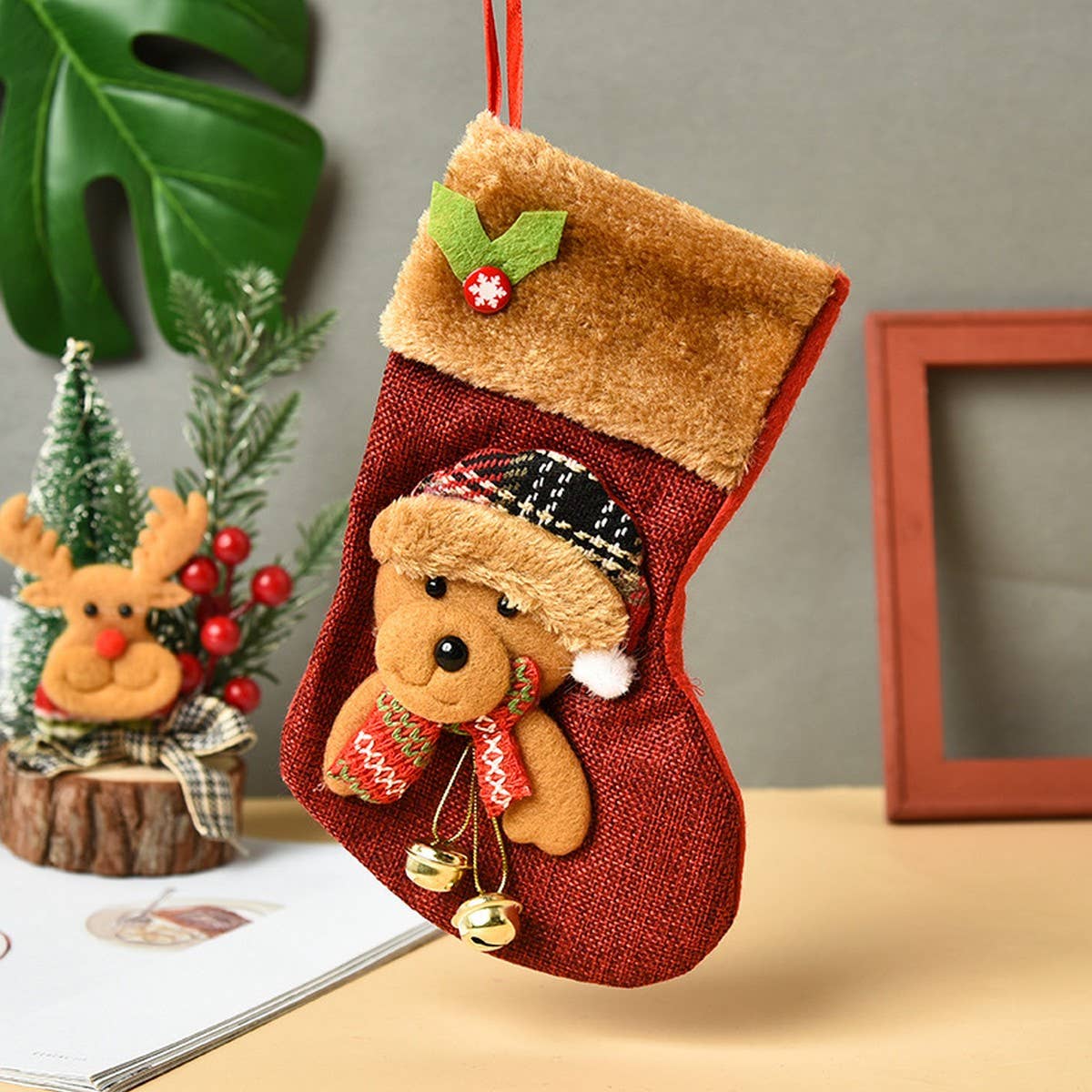 CHRISTMAS DECORATIONS WITH VARIOUS CHRISTMAS SOCKS