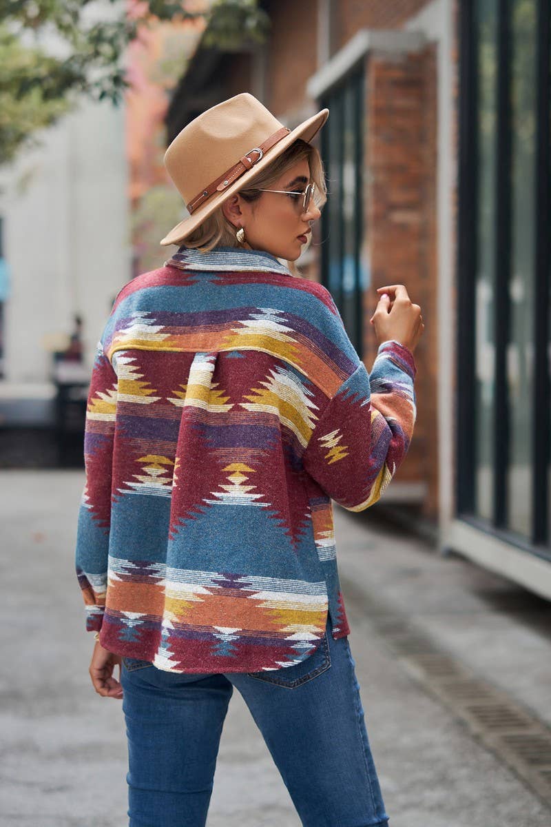 CWOCO0886_GEOMETRIC CROPPED LAPEL POCKET BUTTON COATS