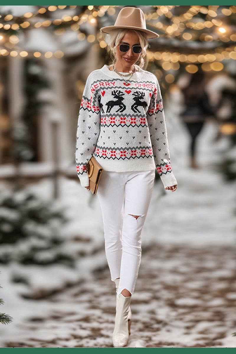 CWOSWL5058_KNITTED LONG-SLEEVED CREW NECK CHRISTMAS SWEATER