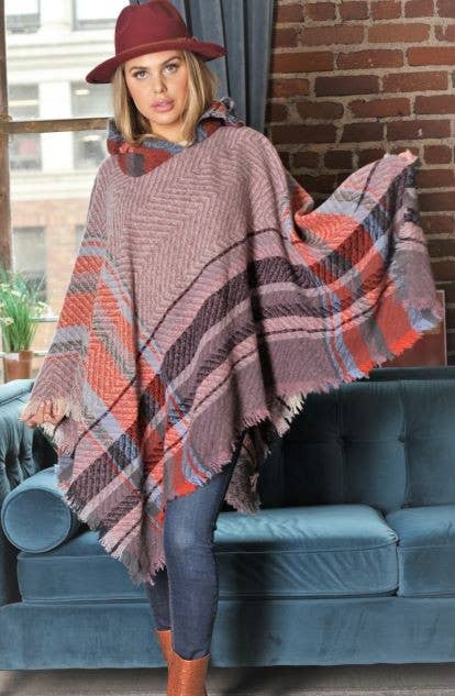PLAID PATTERN FASHION HOODED CAPE_CWASC0018
