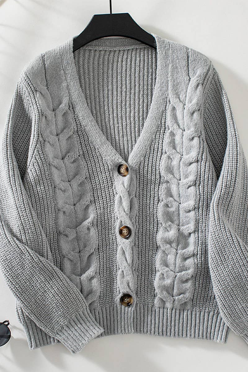 CWOCAL0837_SOLID COLOR SINGLE-BREASTED CABLE KNIT CARDIGAN