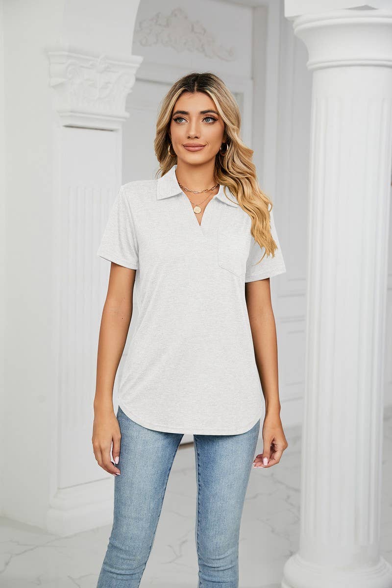 CWTTS0864_V-Neck Short Sleeve Blouse