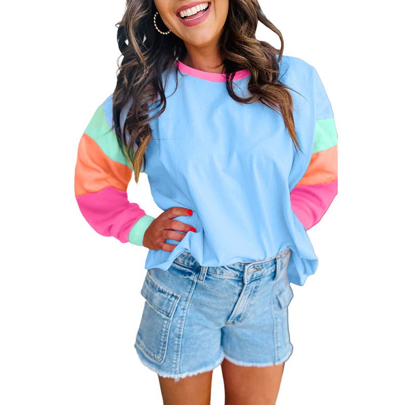 CASUAL MULTI-COLOR PATCHWORK LOOSE PULLOVER SHIRT