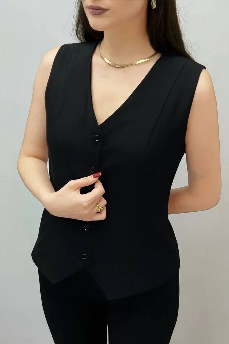CWTBLSL0905_VINTAGE SLEEVELESS BLAZER VEST CARDIGAN TOP