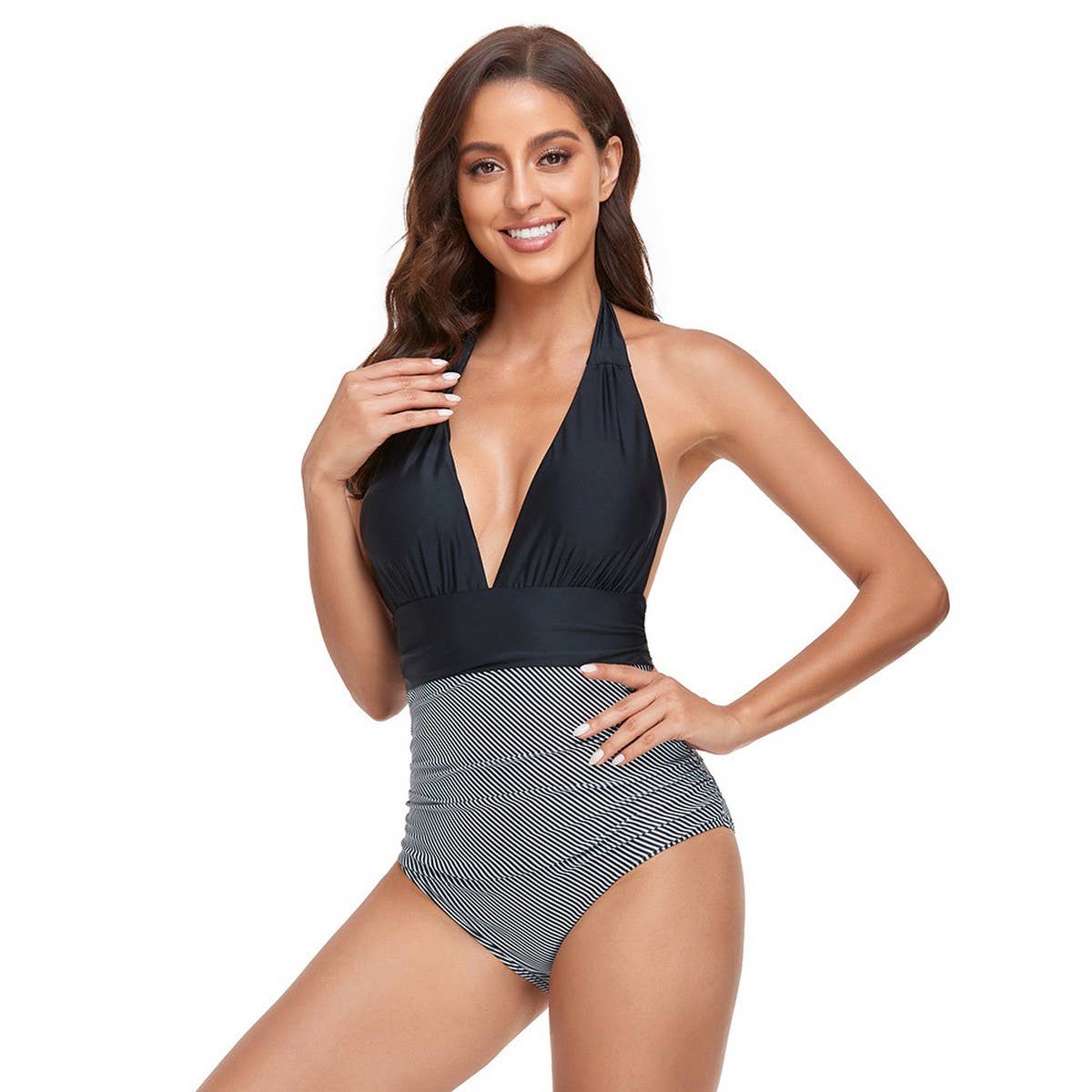 WOMEN'S HALTER BACKLESS ONE-PIECE SWIMSUIT