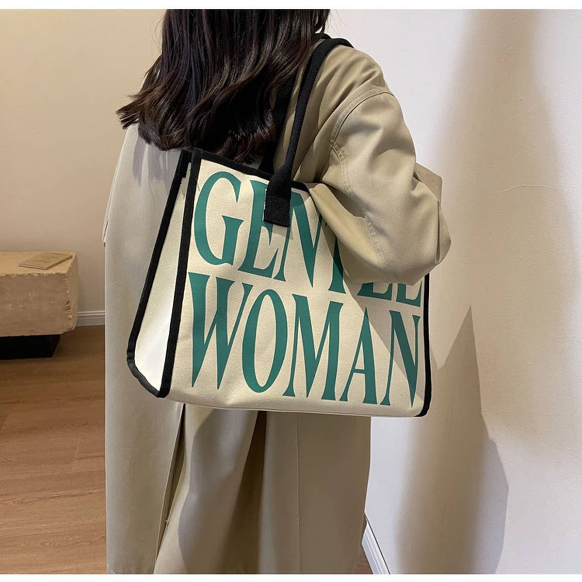 VINTAGE LETTER PRINT TOTE CANVAS BAG_CWAB2681