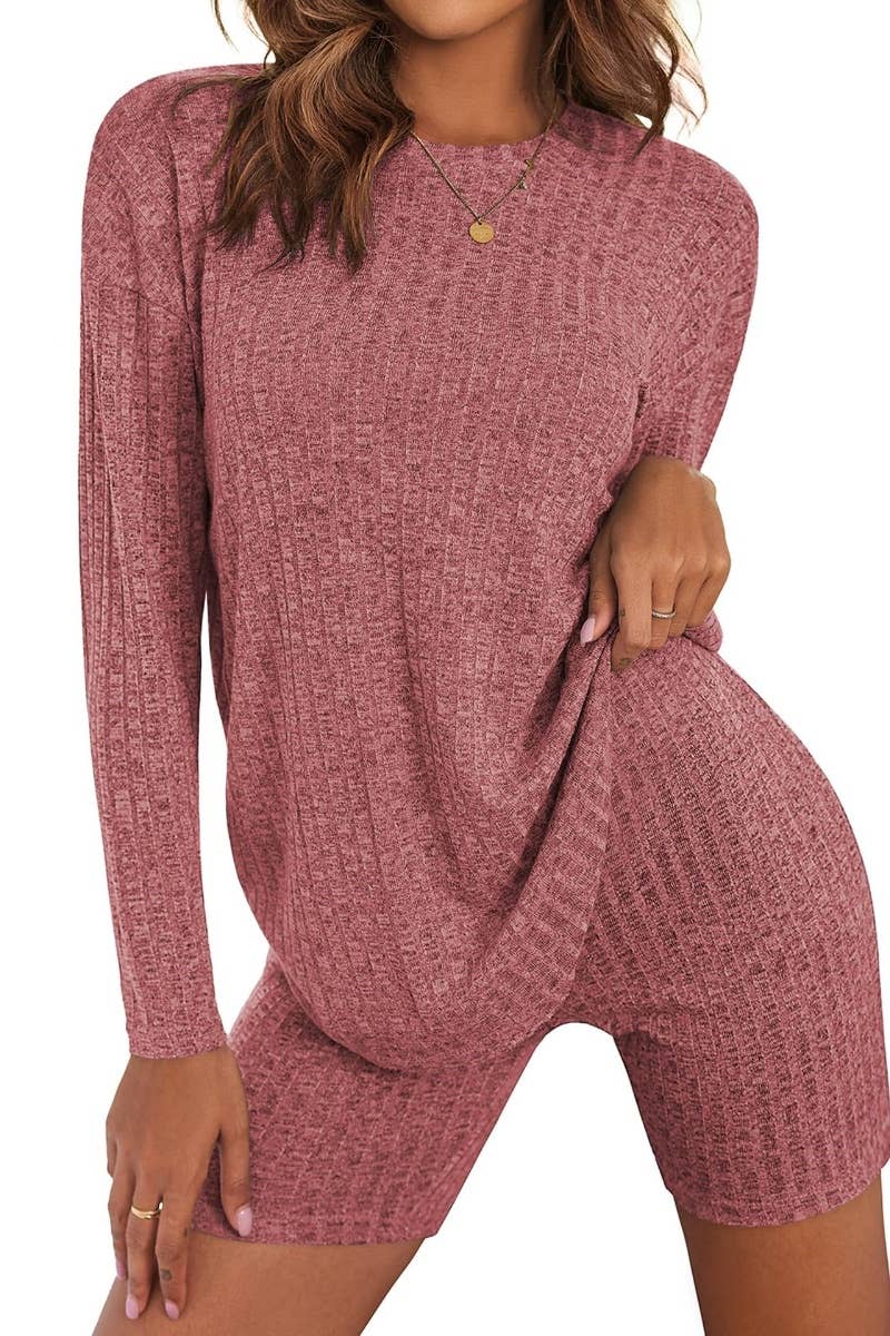 CWSS0865_CREW NECK LONG SLEEVE SWEATER AND SHORTS SUIT