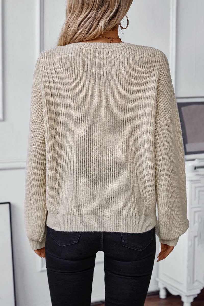 CWOSWL2844_CASUAL ROUND NECK LONG SLEEVE KNITTED SWEATER