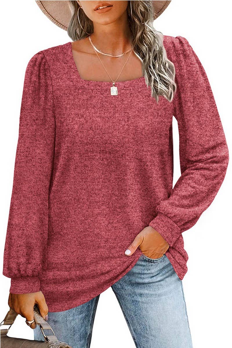CWTBLL1835_PUFF SLEEVE SQUARE NECK LONG SLEEVE T-SHIRT