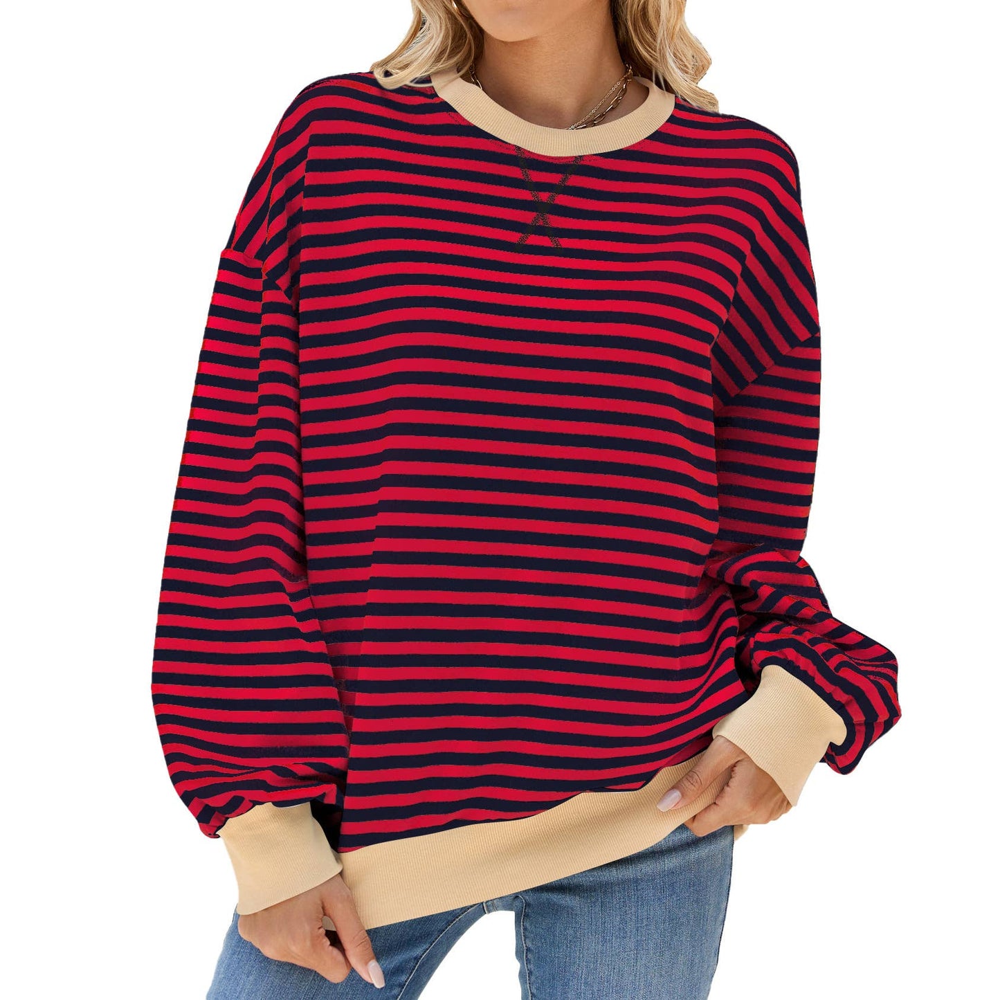 CONTRASTING COLOR STRIPED LONG SLEEVE HOODIE