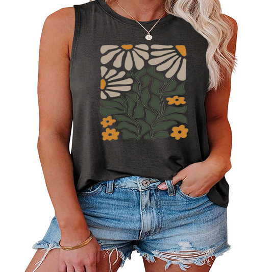 ntage Yellow Flower Vest for Women, Sleeveless_CWTTSL0414